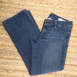 Mid Rise Boot Cut Curvy Denim Trouser Double Button Front Zip Button Back Pocket